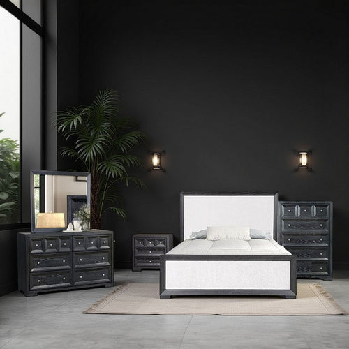Kizie 5pc Queen Bedroom Set | Dresser Chest XL Nightstand Black White