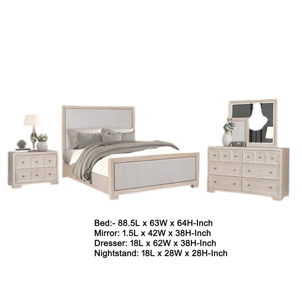 Kizie 4pc Queen Bedroom Set | Mirror | Nightstand | Tawny Brown | Gray