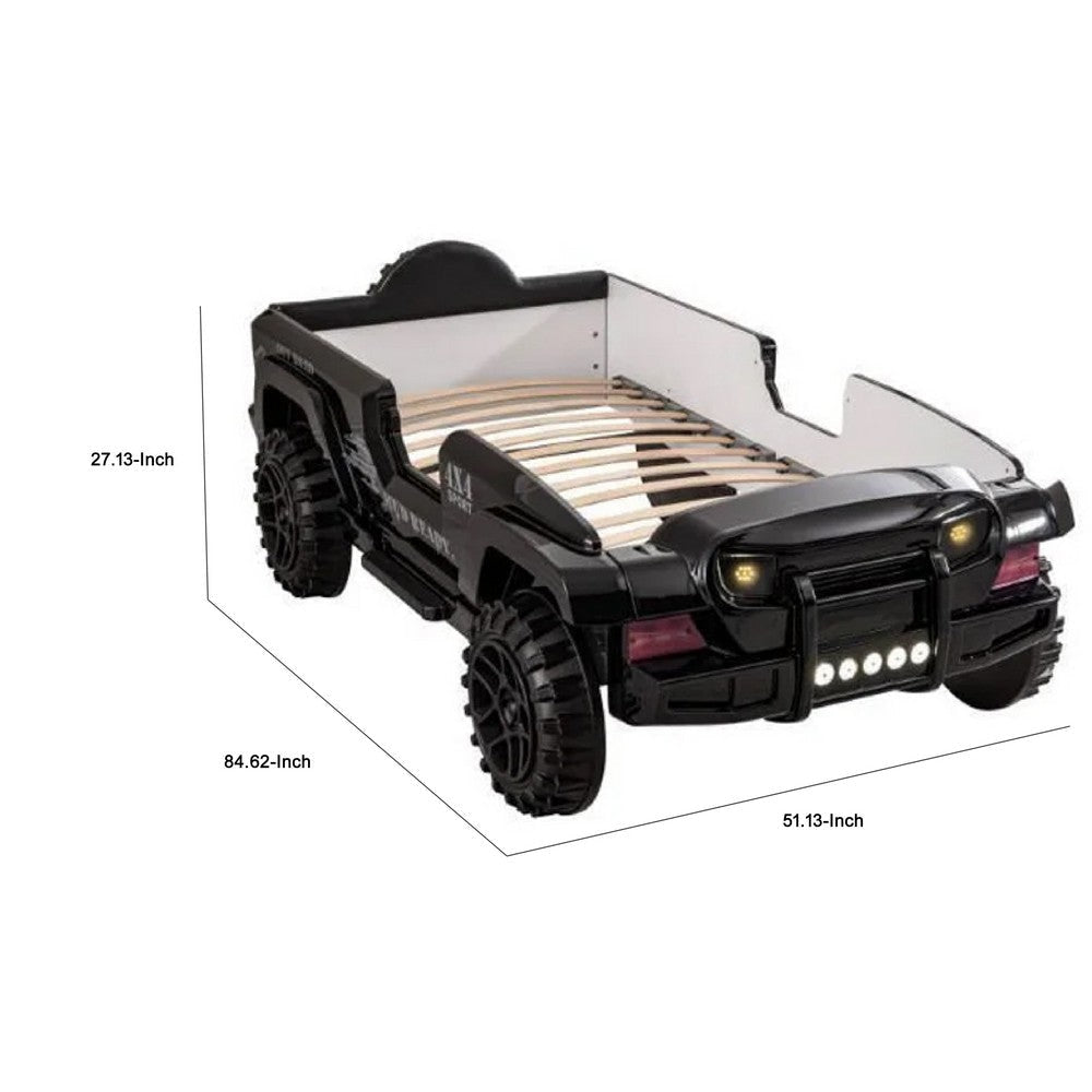 Randy SUV Twin Bed with Lights and Sound Effects | Black Faux Leather