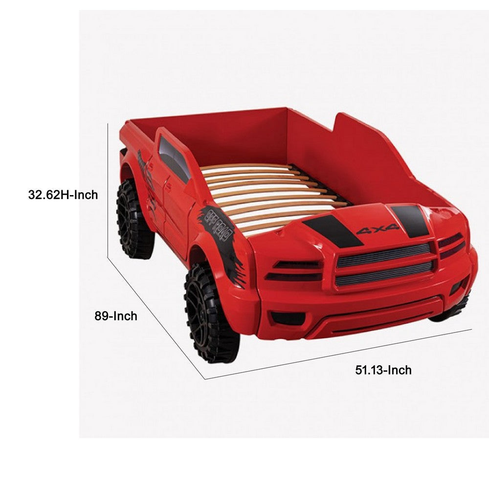 Tonie Truck Twin Bed | Interactive Lights and Sound Effects | Red ABS