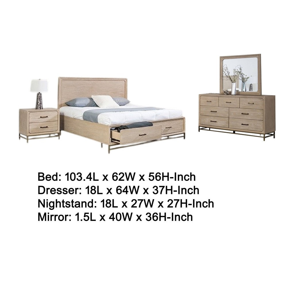 Rozie 4pc Queen Bedroom Set with Mirror and Dresser | Light Oak Brown BM333631