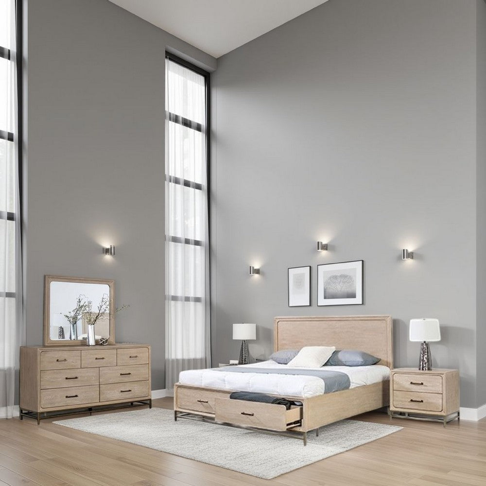 Buy 4pc Queen Bedroom Set Mirror Dresser Oak Brown | 30-Day Return