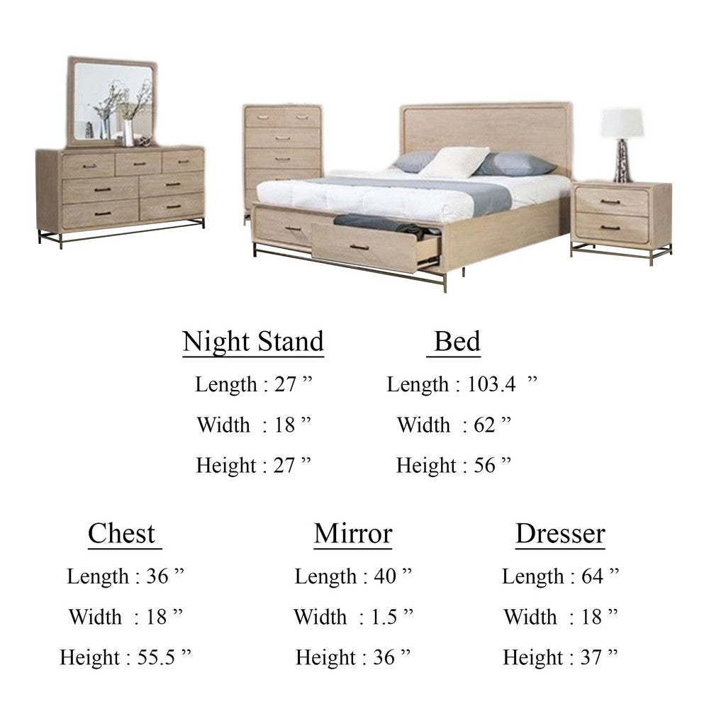 Rozie 5pc Queen Bedroom Set | Chest and Nightstand | Light Oak Brown BM333633