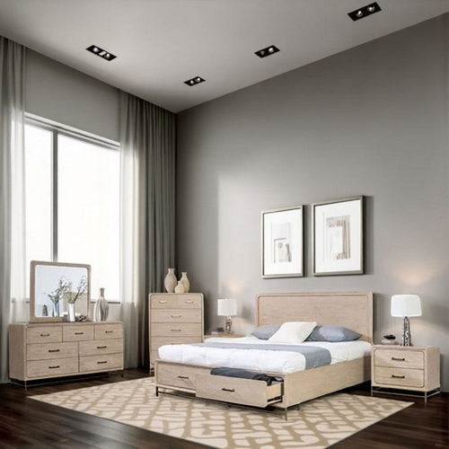Rozie 5pc Queen Bedroom Set | Chest and Nightstand | Light Oak Brown