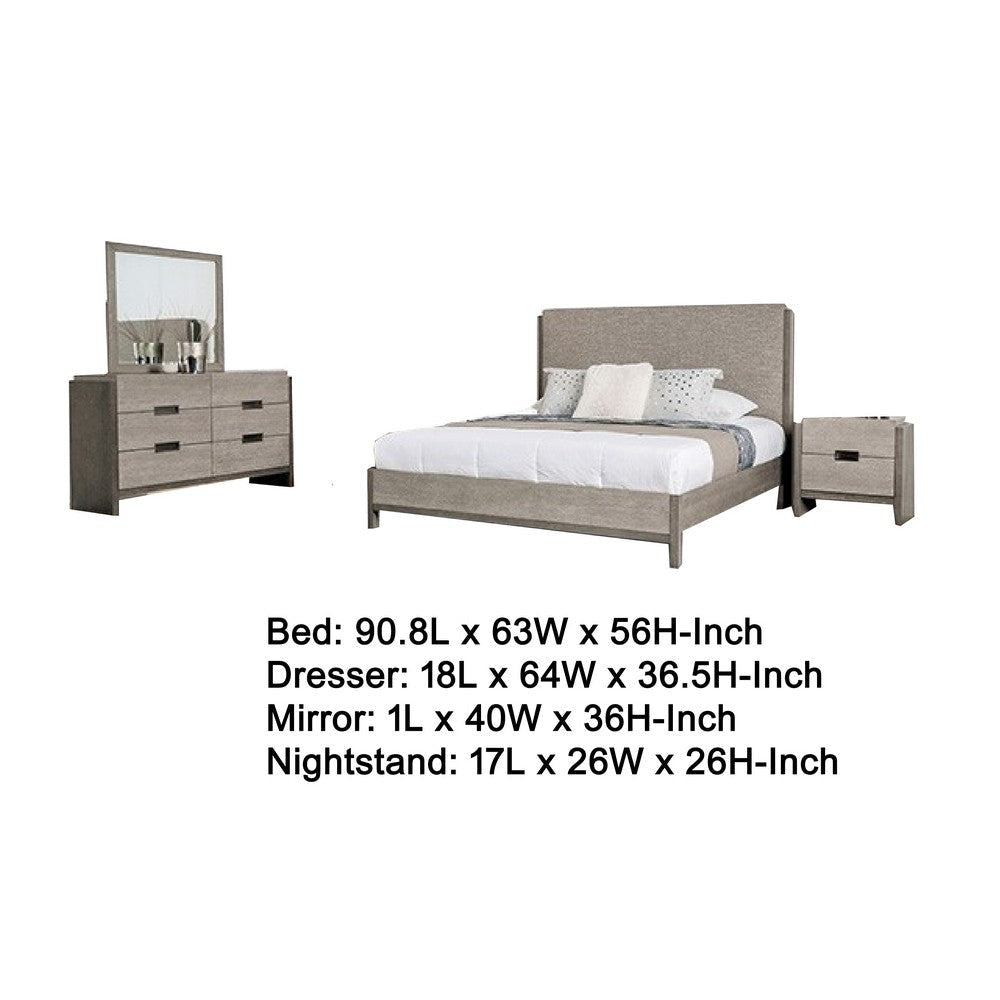 Rizvi 4pc Queen Bedroom Set | Beveled Mirror | Dresser | Gray Wood BM333636