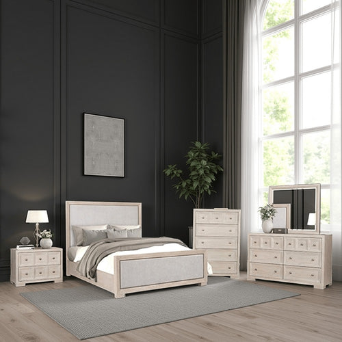 Rizvi 5pc Queen Bedroom Set | 2 Nightstands | Mirror | Gray Solid Wood
