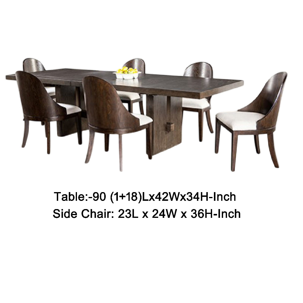 Mordy 7pc Dining Table Set | 72-90" Expandable Leaf | 6 Curved Chairs