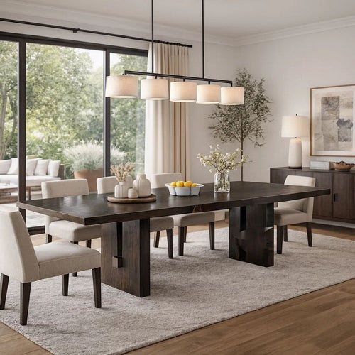 Mordy Dining Table, Walnut Brown Solid Wood 90-108 Inch Expandable Leaf