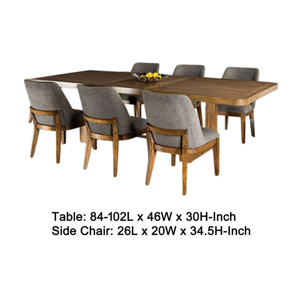Ramie 7pc Dining Table Set | 84-102’’ Expandable Leaf | 6 Gray Chairs