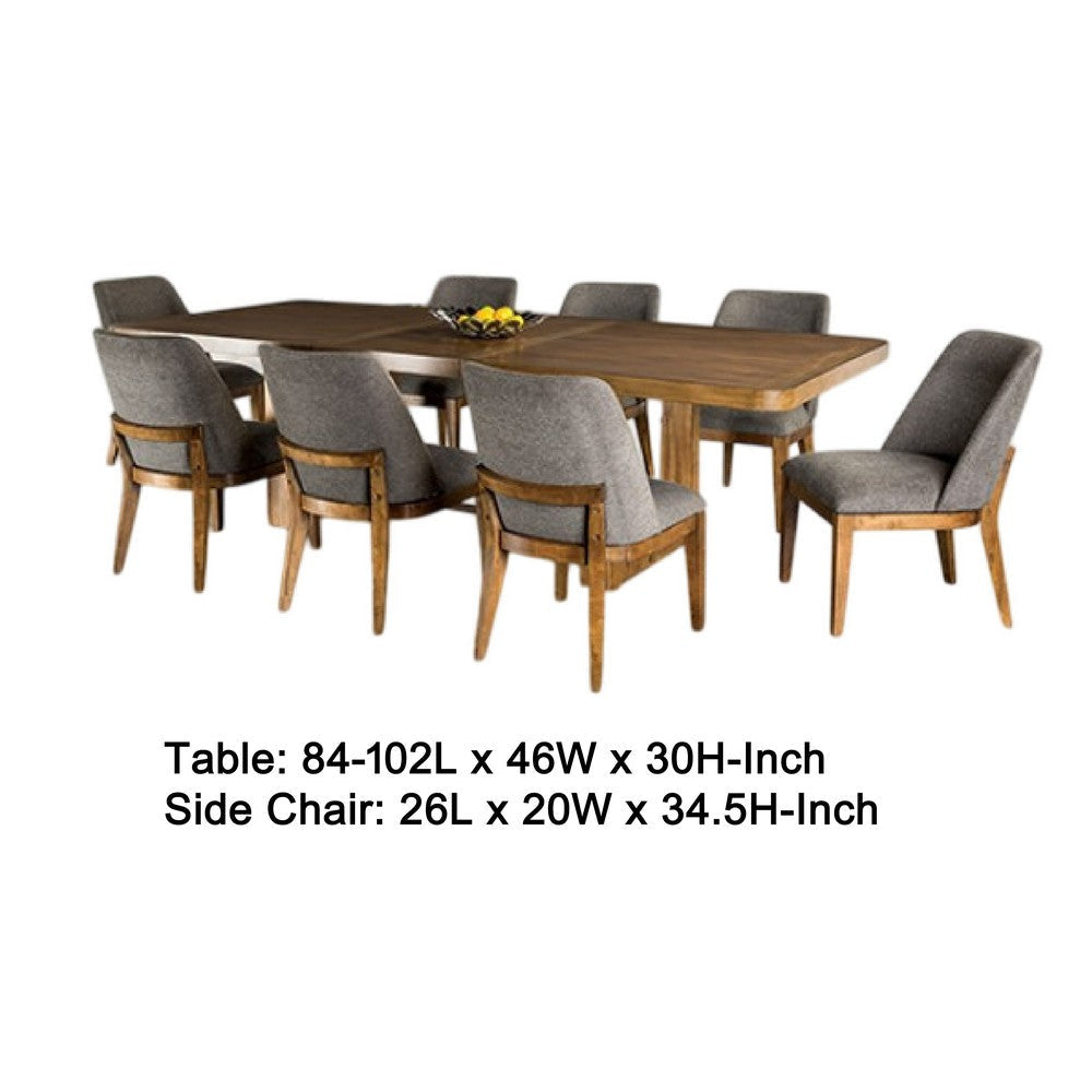 Ramie 9pc Dining Table Set | 84-102’’ Expandable Leaf | 8 Gray Chairs