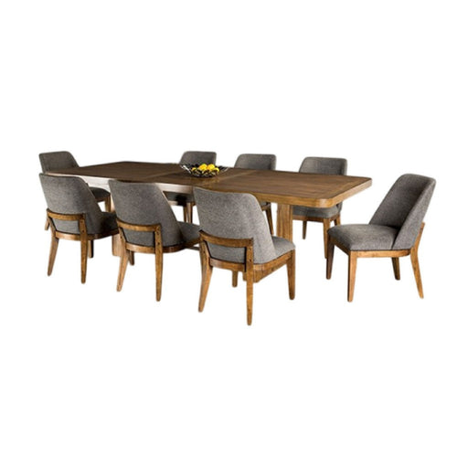 Ramie 9pc Dining Table Set | 84-102" Expandable Leaf | 8 Gray Chairs