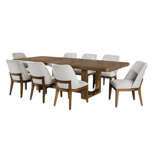 Ramie 9pc Dining Table Set | 84-102" Expandable Leaf | 8 White Chair