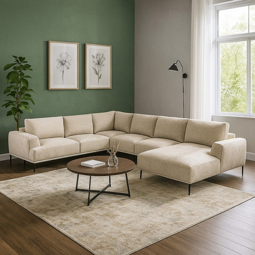 Batty J Sectional Sofa | Light Brown Chenille 147" | Adjustable Back