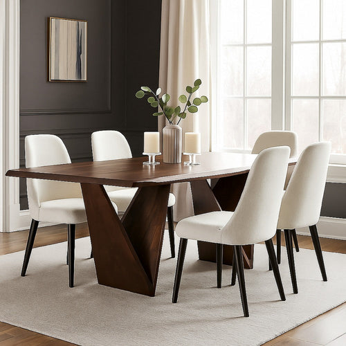 Rumy Dining Table | Diamond Profile Edges | Brown Solid Wood | 83"