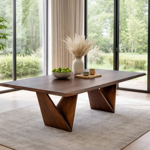 Rumy Dining Table | Diamond Profile Edges | Brown Solid Wood | 83"
