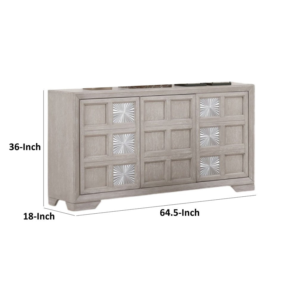 Diaz Sideboard Buffet Console | 3 Doors | Sunburst Pattern Light Gray BM333716