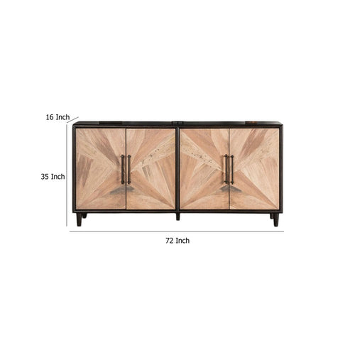 Lucas Sideboard Buffet Console | 4 Doors | Black Brown Wood | 72"