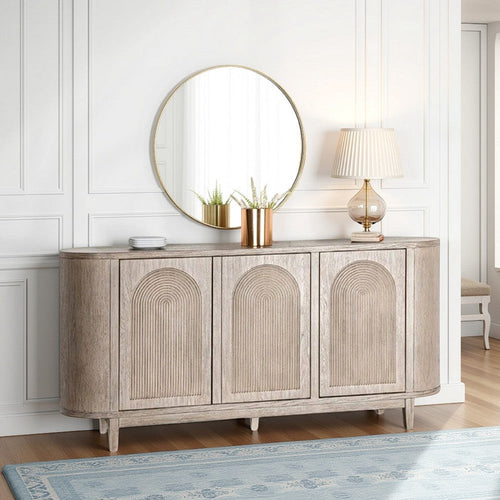 Zoko Sideboard Buffet Console | Arched Design Doors | 77" White Wash