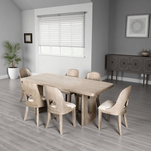 Zoko Dining Table | Pedestal Base | Classic White Wash Rubberwood 83"