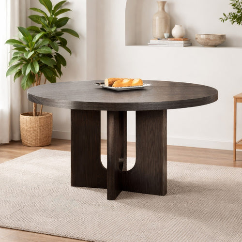 Zoko Round Dining Table | Pedestal Base | Ash Gray | Solid Wood 54"