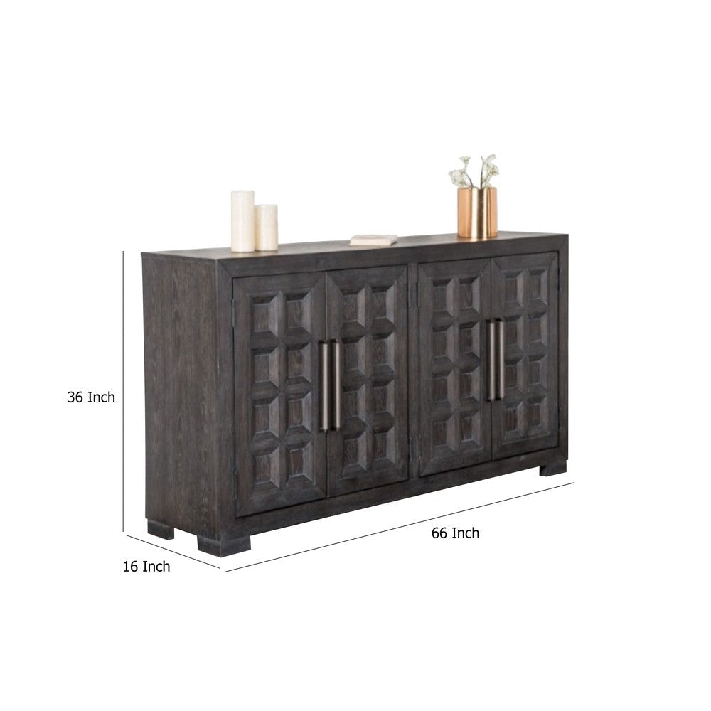 Kizie Sideboard Buffet Console 4 Doors and Shelves | Black Wood 66’’