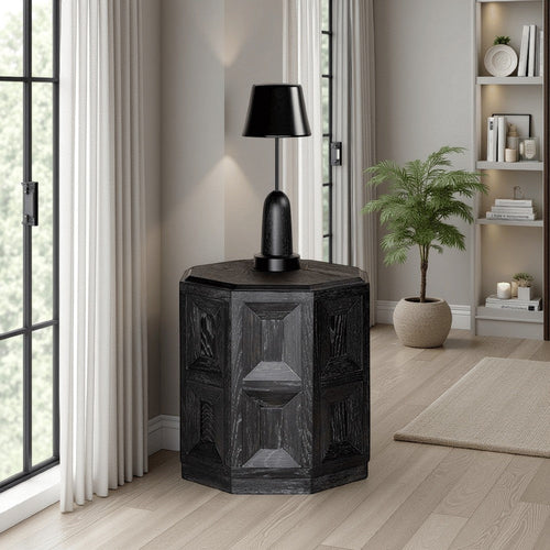 Kizie Accent Side End Table | Black Rubberwood | Rectangular 20"
