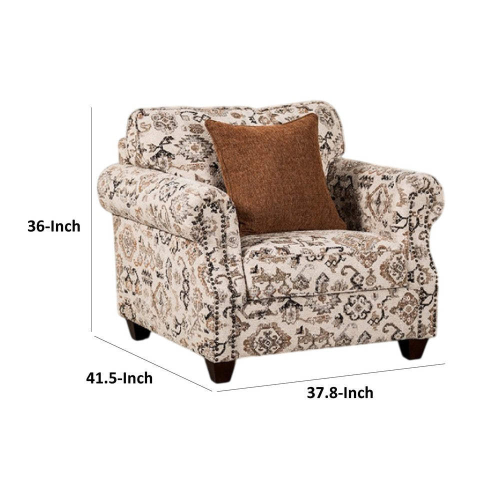 Bonie Accent Club Chair | 1 Brown Throw Pillow Taupe Polyester Pattern BM333772