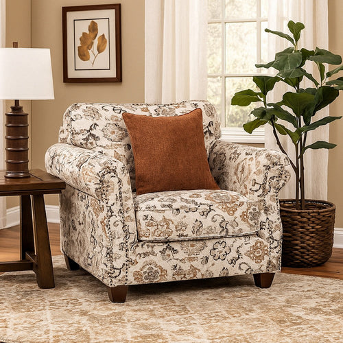 Bonie Accent Club Chair | 1 Brown Throw Pillow Taupe Polyester Pattern