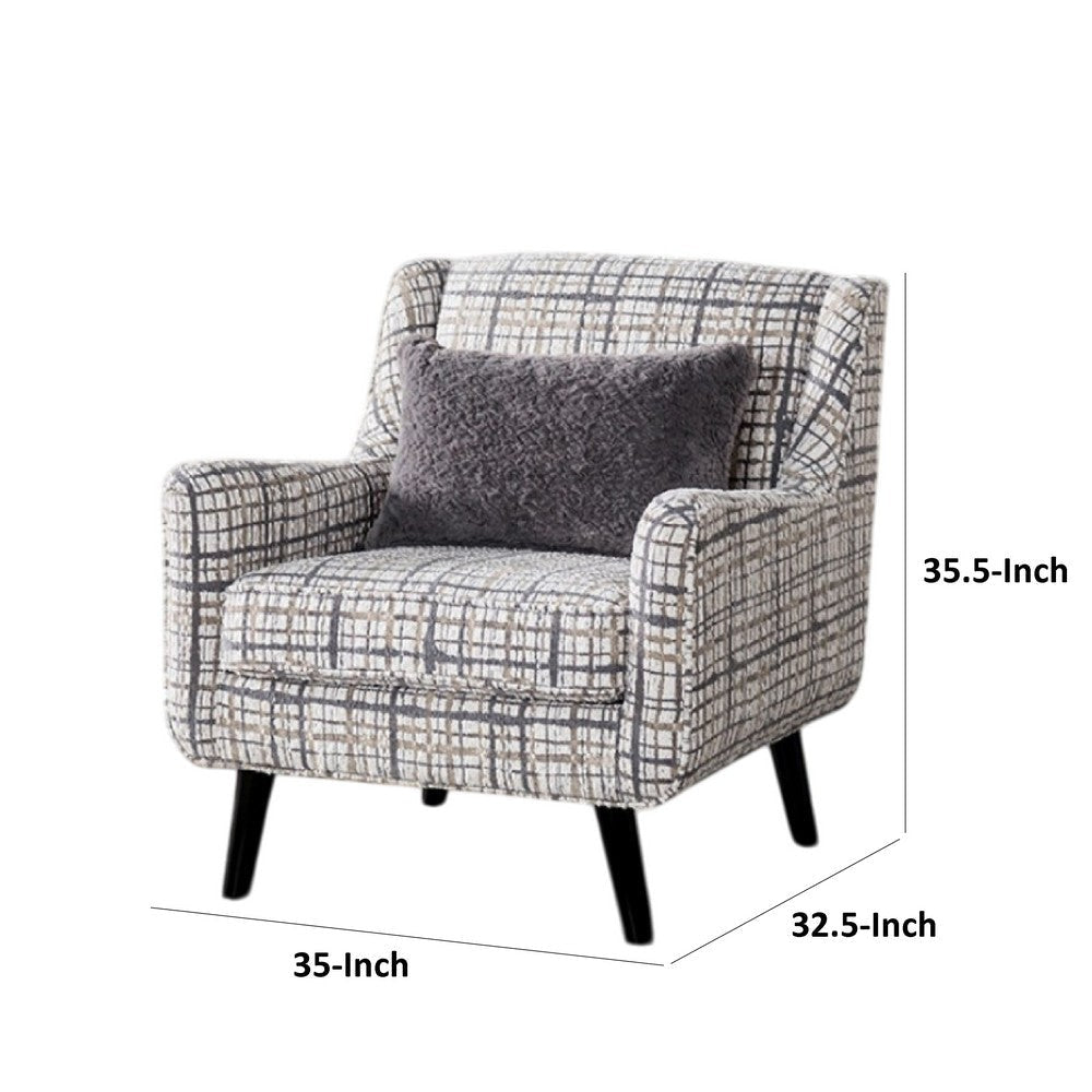 Riana Accent Chair | 1 Accent Pillow | Black White Plaid | Solid Wood BM333775