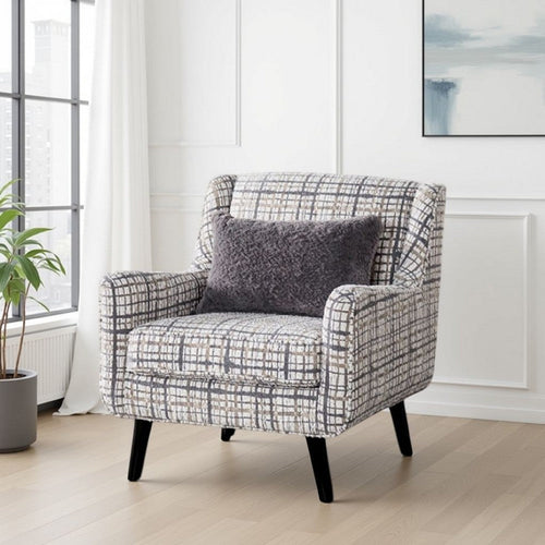 Riana Accent Chair | 1 Accent Pillow | Black White Plaid | Solid Wood