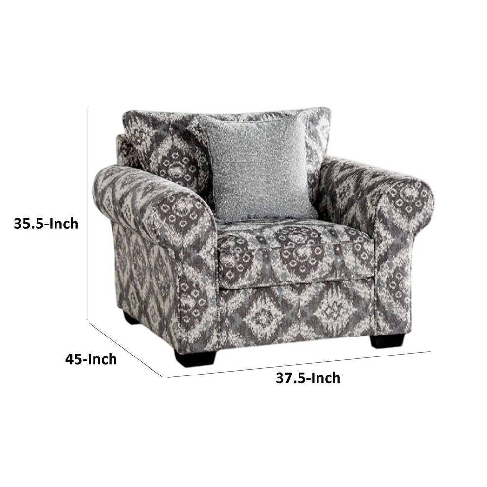 Berrie Accent Chair | 1 Throw Pillow | Geometric Gray White Polyester BM333778