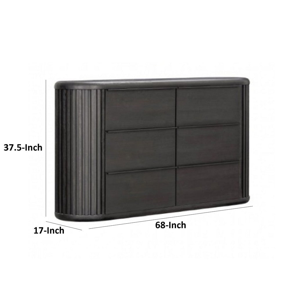 Sheim Wide Dresser | Modern Fluted Reeded Black Solid Acacia Wood BM333781