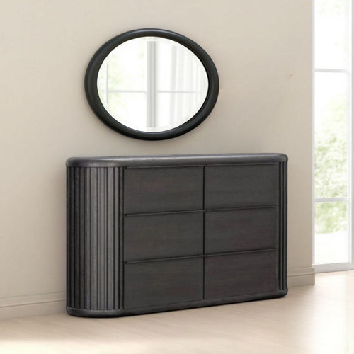Sheim Wide Dresser | Modern Fluted Reeded Black Solid Acacia Wood