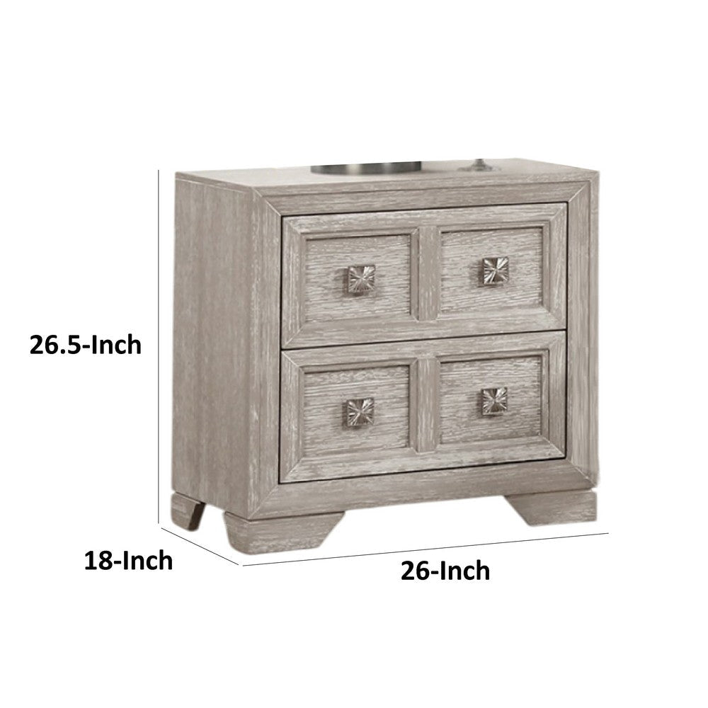 Diaz Nightstand with 2 Drawers | Sunburst Design | Light Gray Wood BM333785