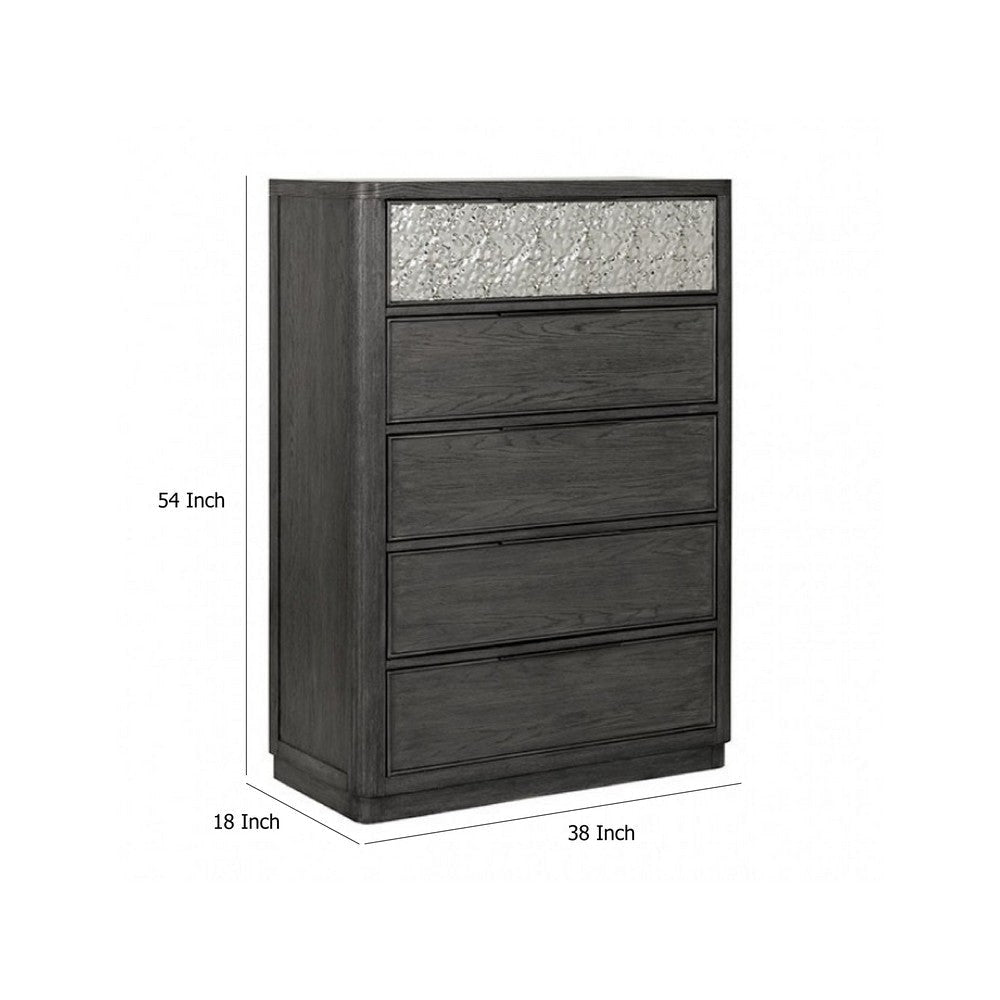 Zoko Tall Dresser Chest | 5 Drawers | Textured Metal Accents Ash Gray BM333786