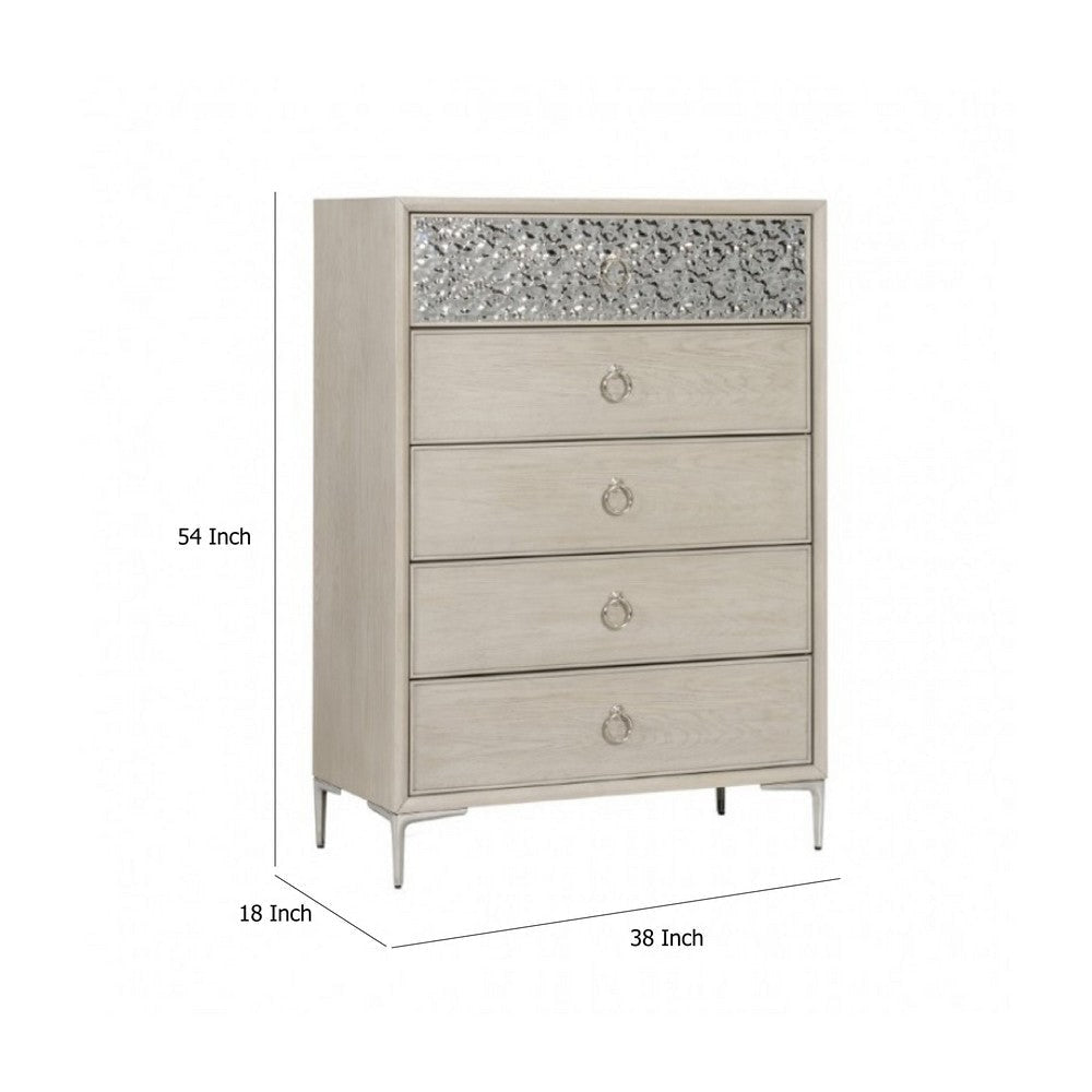 Kaira Tall Dresser Chest | 5 Drawers Metal Accents| Natural Oak Brown BM333795