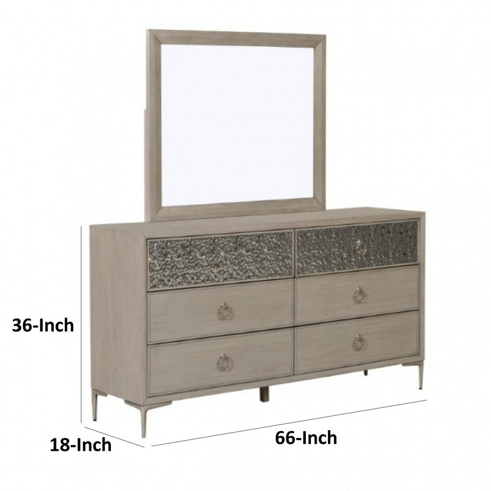 Kaira 66’’ Dresser | 6 Drawers and Textured Metal | Natural Oak Brown BM333796