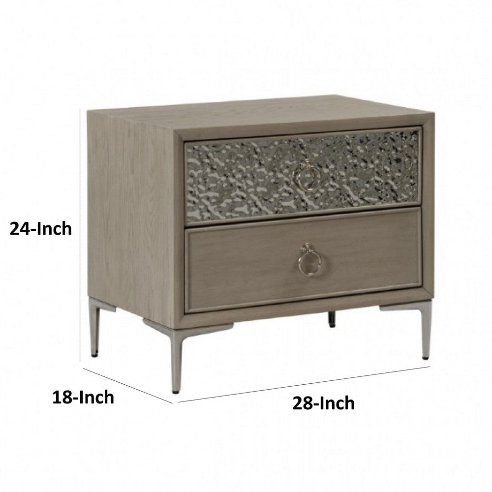 Kaira Nightstand | 2 USB Ports and Textured Metal | Natural Oak Brown BM333798
