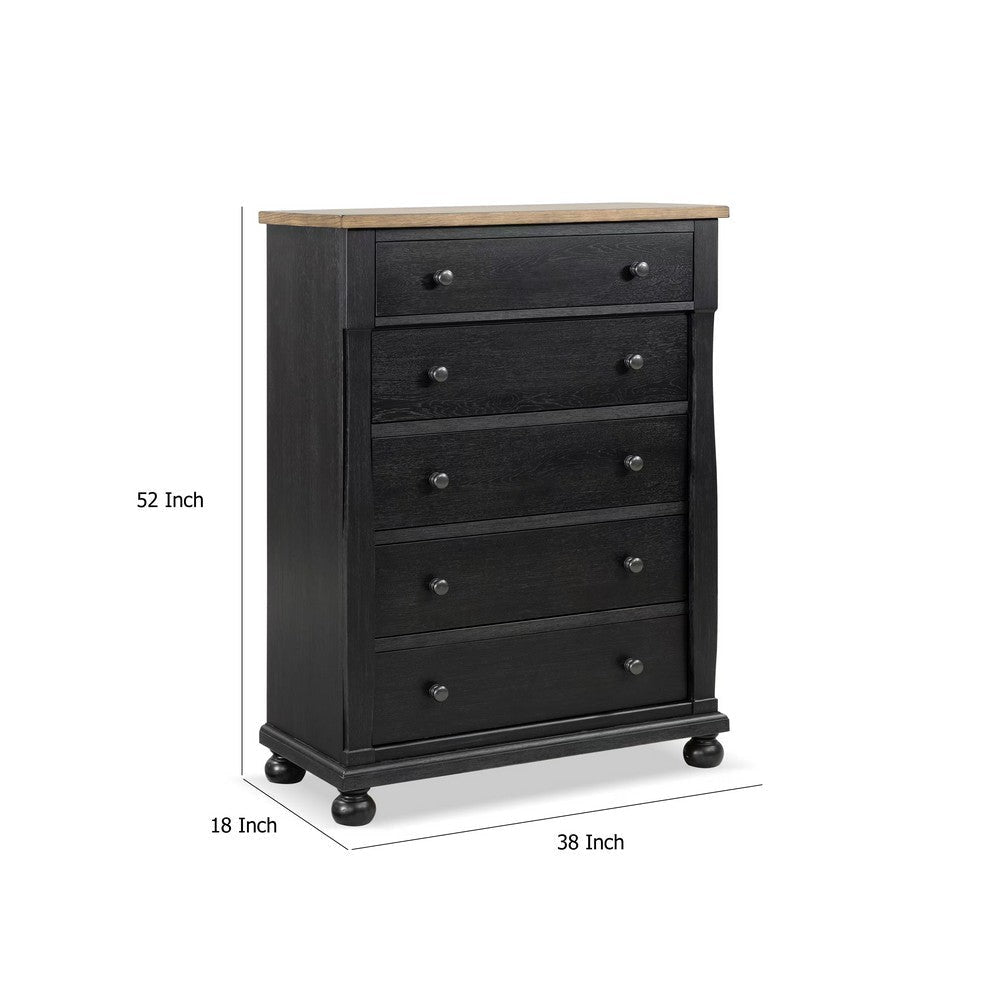 Ginie Tall Dresser Chest | 5 Drawers and Farmhouse Legs | Black Brown BM333799
