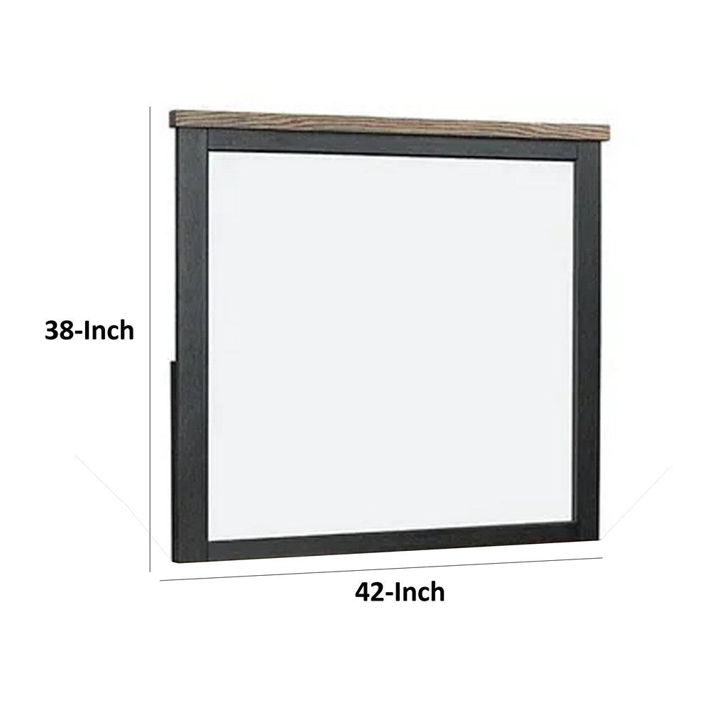 Ginie Mirror with Farmhouse Accents | Black and Oak Brown Wood 38x42 BM333801