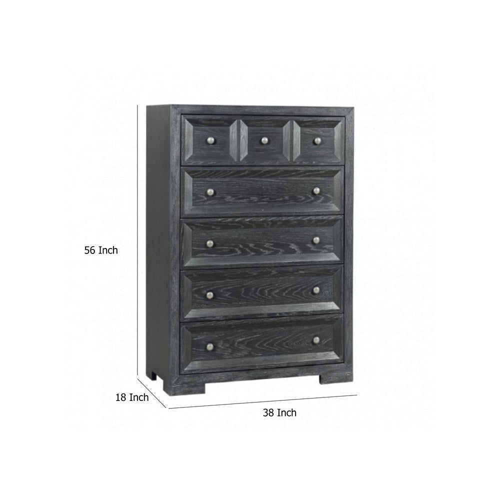 Kizie Tall Dresser Chest | 5 Drawer | Weathered Black Solid Rubberwood BM333808