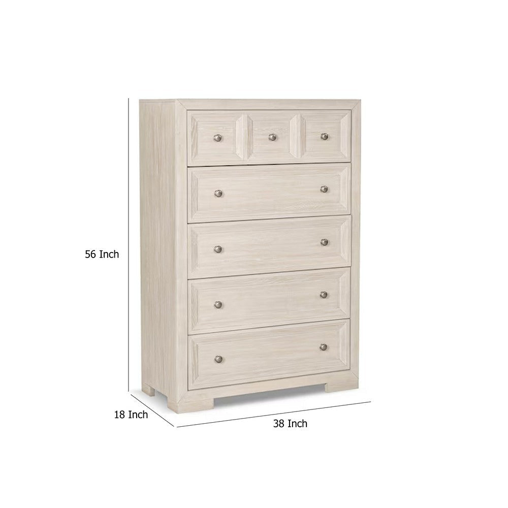 Kizie Tall Dresser Chest | 5 Drawers | Bronze | Beige Solid Wood | 38’’ BM333813