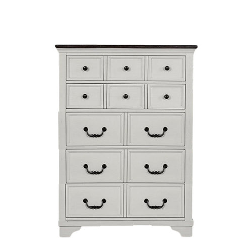 Hamps Tall Dresser Chest | 5 Drawers | White | Dark Brown Solid Wood