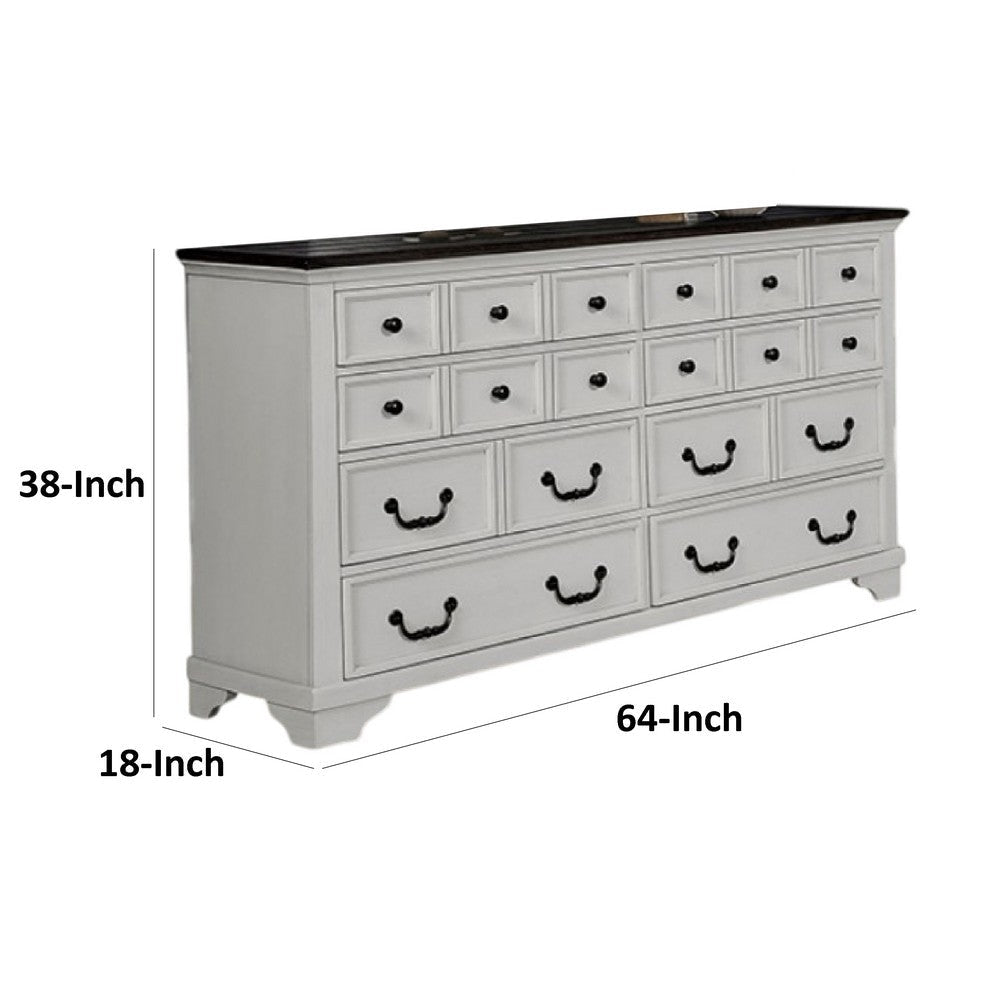 Hamps Wide Dresser | 8 Drawers | White and Dark Brown Solid Wood Frame BM333831
