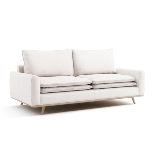 Yaana Sofa with Feather Blend Pillows | Oak Brown Wood | White 83"