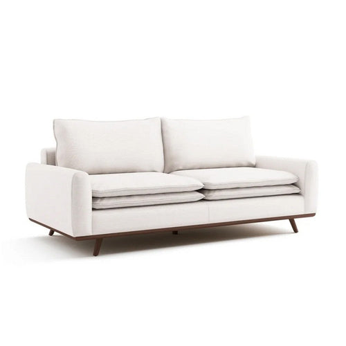 Yaana Sofa with Feather Blend Pillows | Dark Brown Wood | White 83"