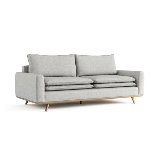 Yaana Sofa | Feather Blend Pillow | Oak Brown Wood | Gray Fabric 83"