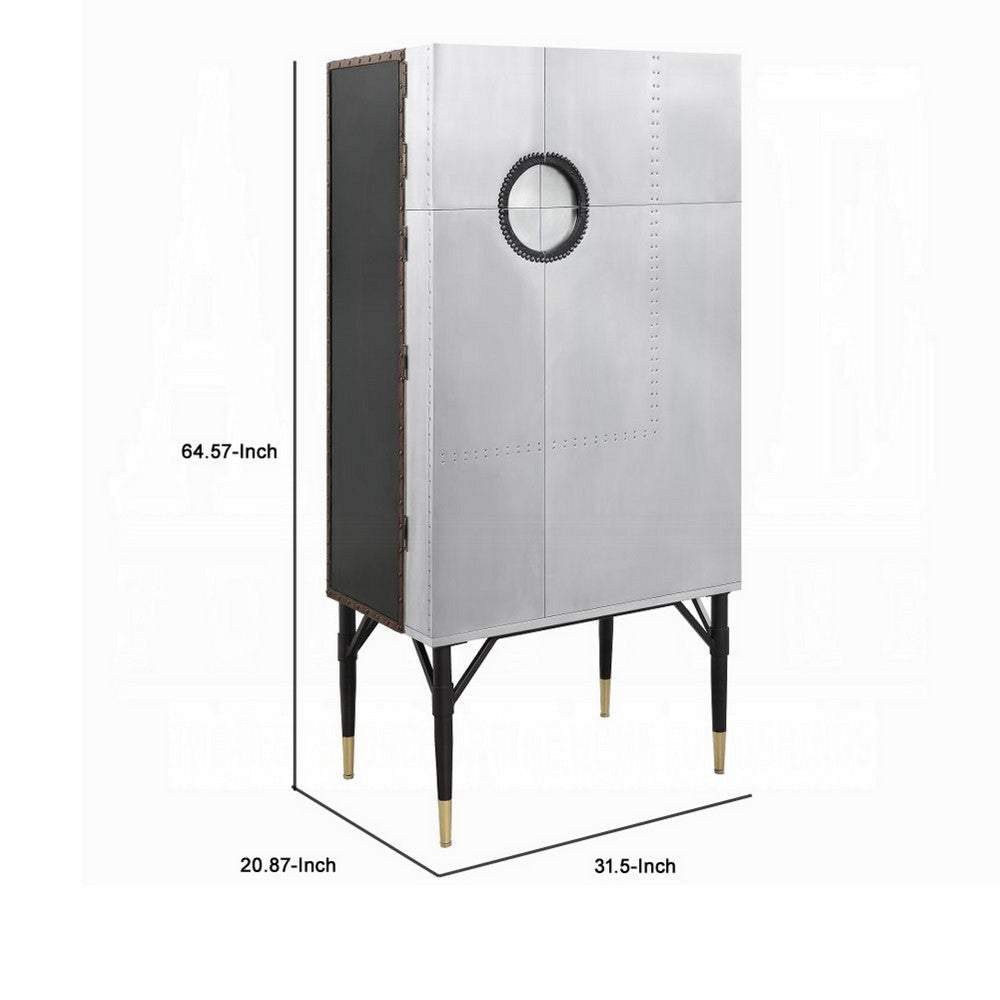 Wine Cabinet | Industrial Retro Chrome Metal | 65’’ | Silver and Black BM333871