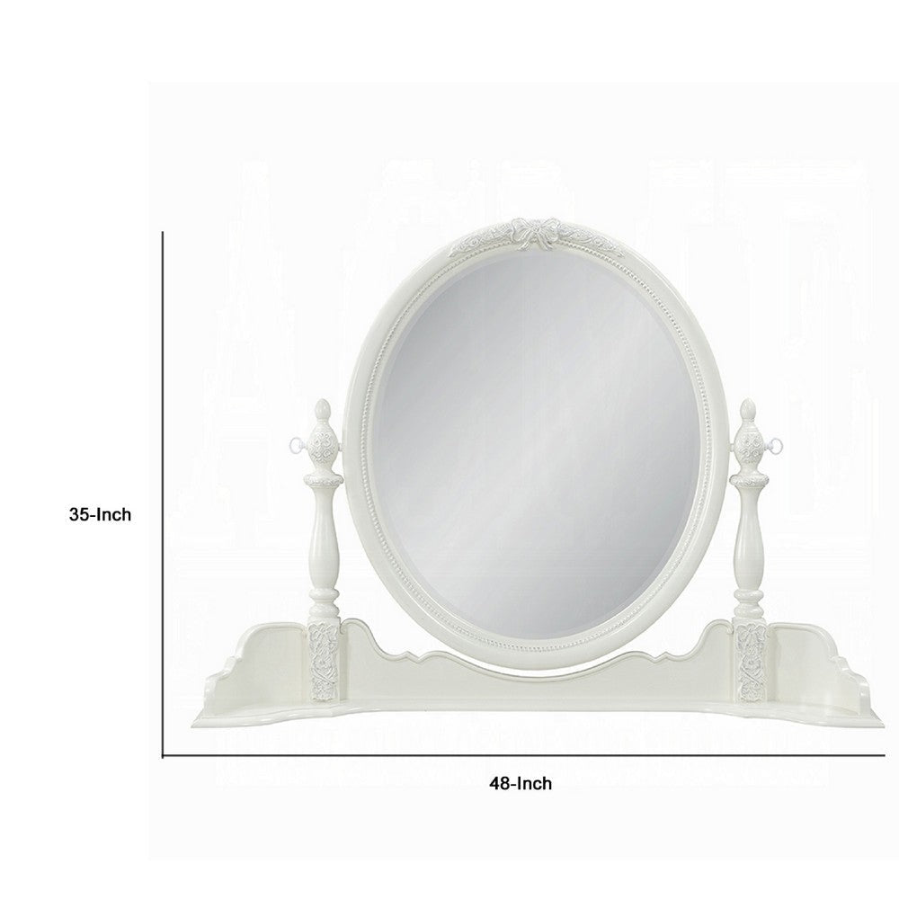 Dorie Vanity Dresser Mirror | 35x48 White Wood Floral Trim | Beveled BM333878