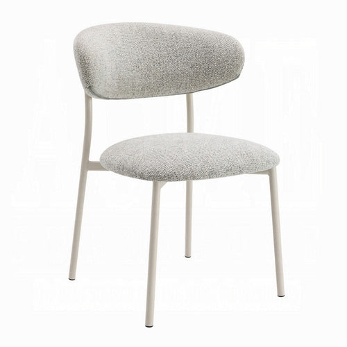Side Dining Chair Set of 2 | Gray Boucle Curved Backrest | Metal Legs